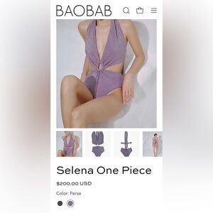 NWT Baobab Selena one piece swimsuit color Perse purple. Sz L, orig $200+